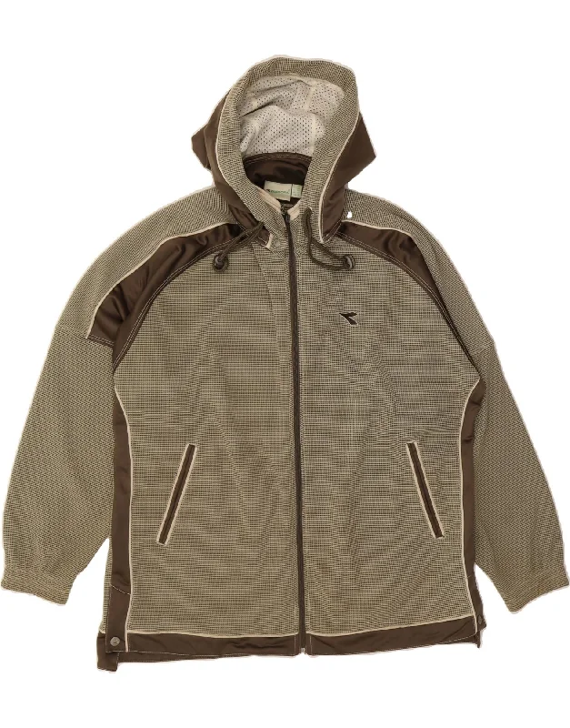 DIADORA Womens Oversized Tracksuit Top Jacket UK 14 Large Grey Colourblock Appliqued Jacket Beaded Jacket Sequined Jacket