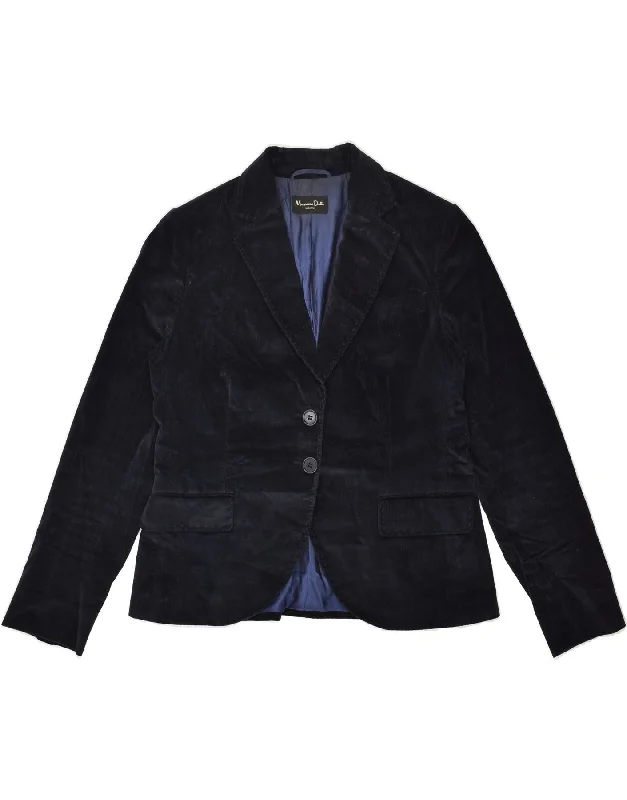 MASSIMO DUTTI Womens Corduroy 2 Button Blazer Jacket EU 46 2XL Navy Blue Trench Coat Raincoat Waterproof Jacket