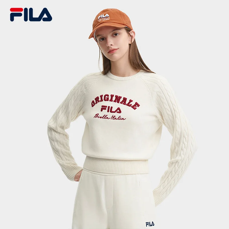 FILA CORE LIFESTYLE FILA ORIGINALE WINTER TENNIS CLUB Women Knit Sweater (Ash) Seamless Knitted Crochet