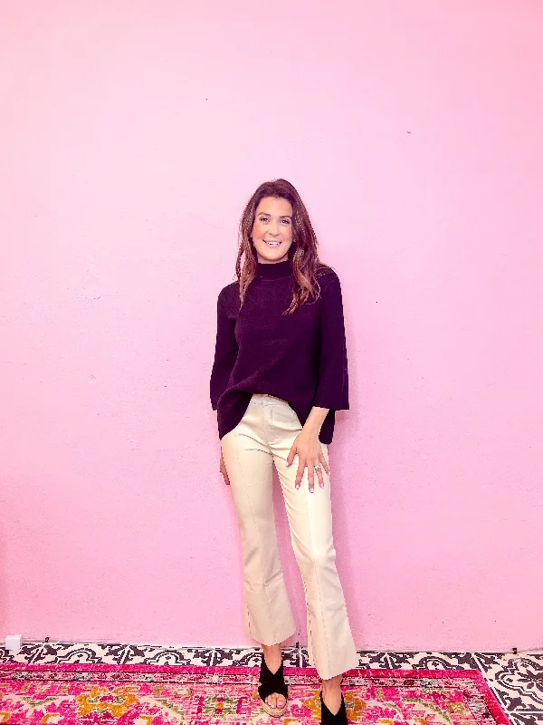 Ecru Faux Leather Flare Pants Classic Chino Pants