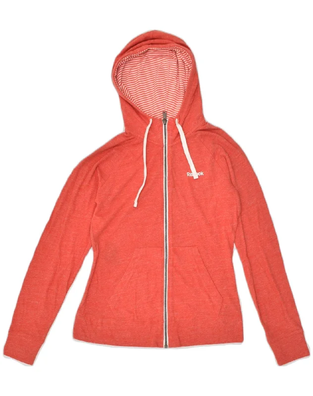 REEBOK Womens Zip Hoodie Sweater UK 10 Small Red Cotton Real Fur Shearling Chenille