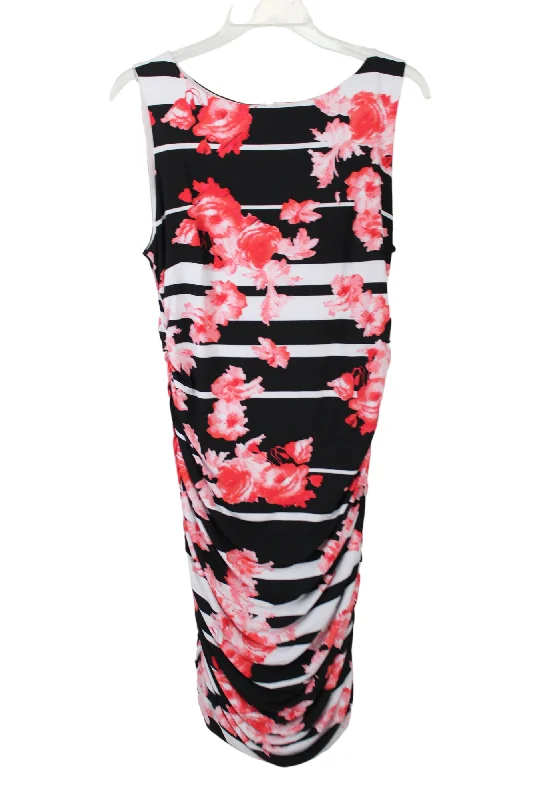 Thalia Sodi Black Pink Floral Fitted Dress | M Tunics Print Colorful