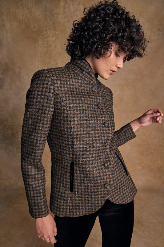 Nicole Tweed Jacket - Earth Check Knit Fabric Woven Fabric Fleece Fabric