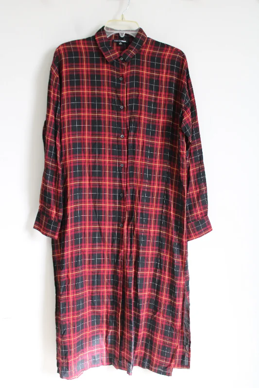 Fashion Nova Red Plaid Slit Tunic Dress | M A-Line Day Work