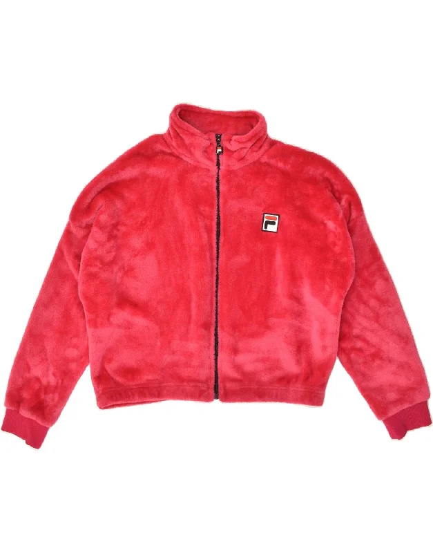 FILA Womens Oversized Crop Fleece Jacket UK 14 Medium Pink Polyester Anorak Shell Jacket Lightweight Jacket