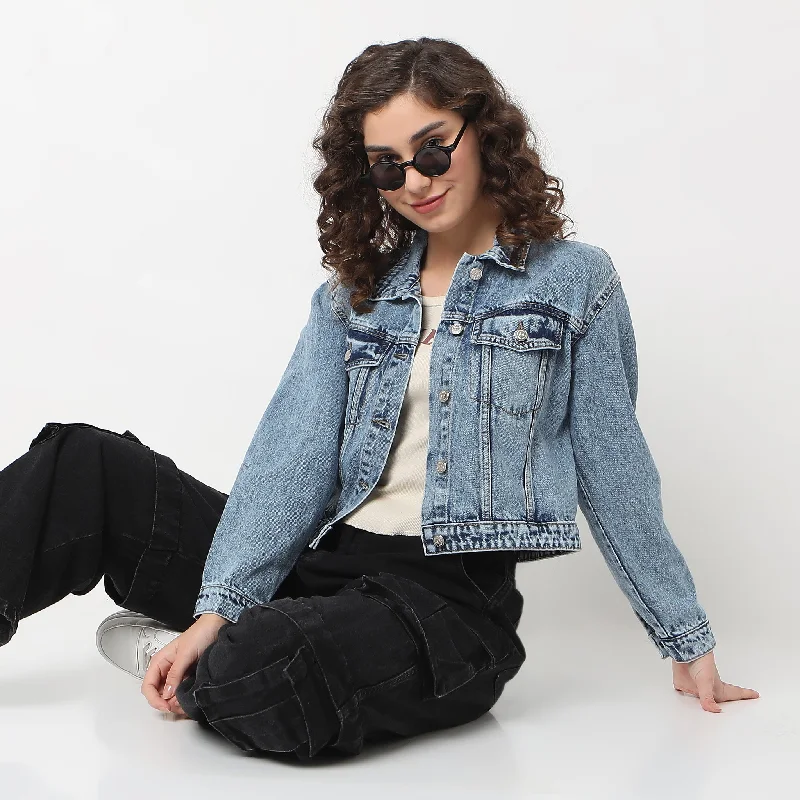 Regular Fit Denim Jacket Toggled Jacket Drawstring Jacket Belted Jacket