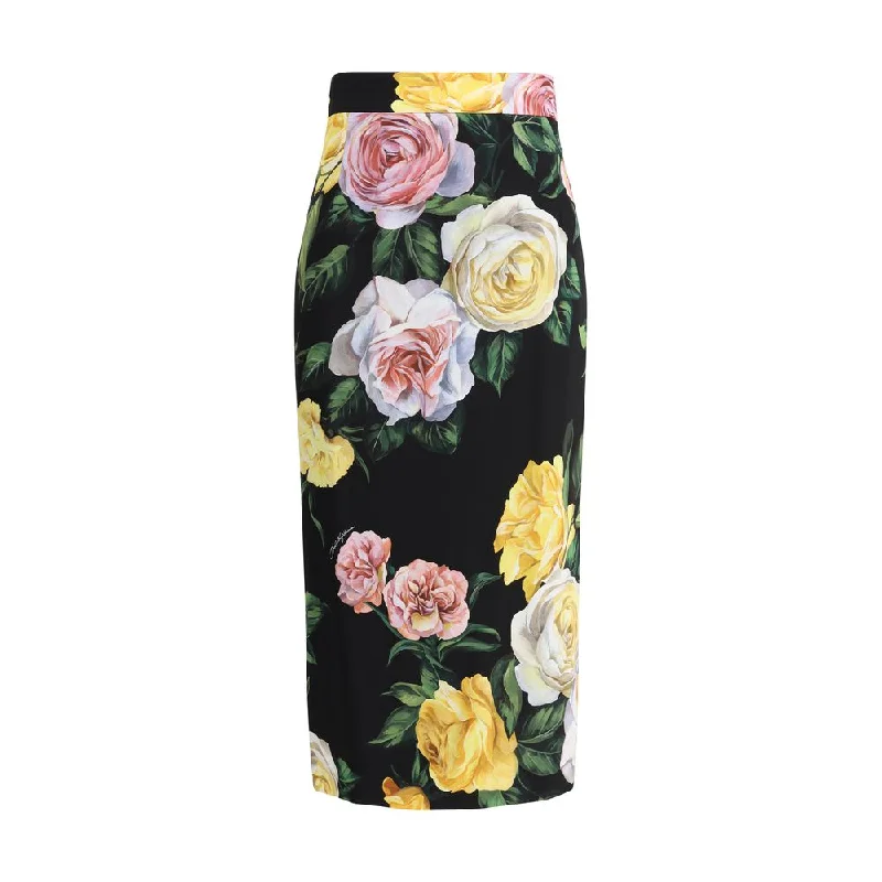 Dolce & Gabbana Rose and peony pattern Women's Skirt linen skirt airy