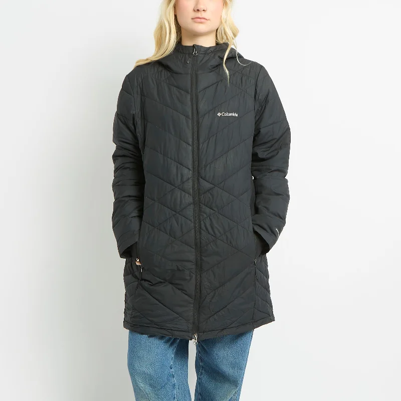 Columbia Long Puffer Jacket - UK 14 Tiered Jacket Buttoned Jacket Zippered Jacket