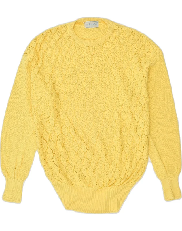 VINTAGE Womens Crew Neck Jumper Sweater UK 16 Large Yellow Cotton Sequined Glittery Shiny