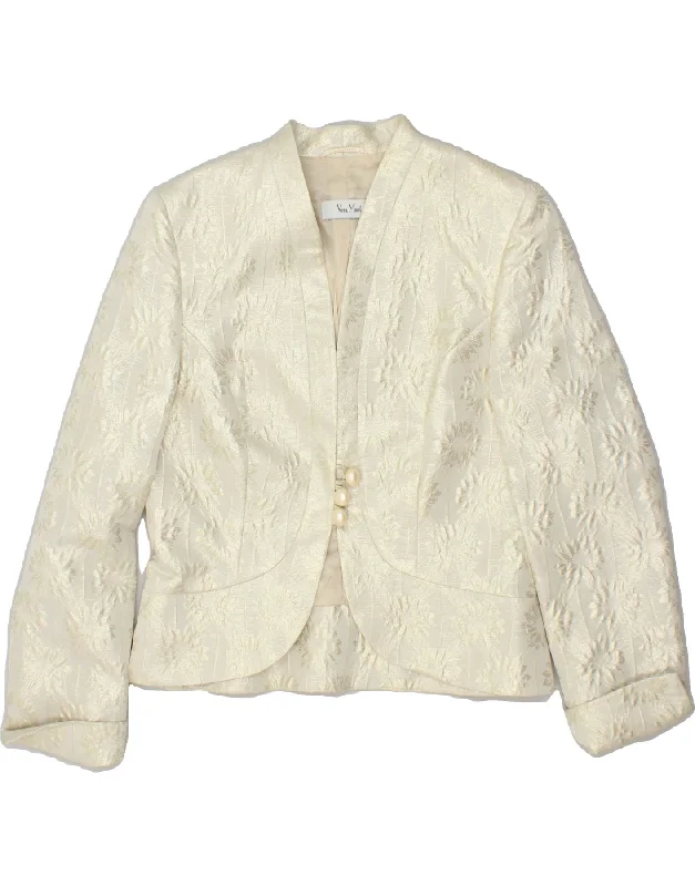 VERA MONT Womens 3 Button Blazer Jacket IT 40 Small Gold Floral Polyester Hooded Jacket Caped Jacket Shawl Collar Jacket