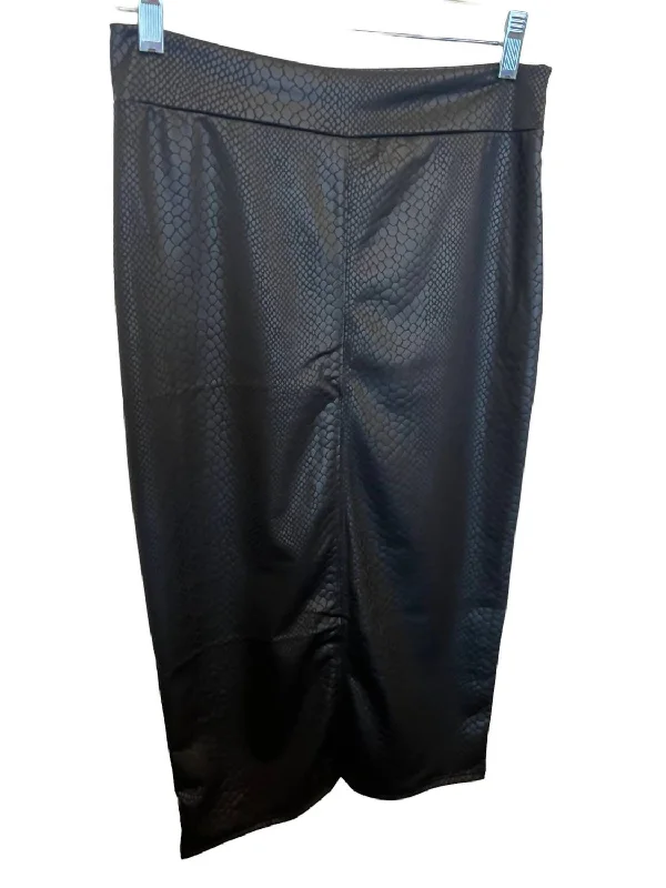 Women's Faux Midi Skirt In Black high slit skirt