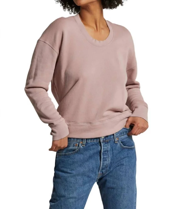Janie Sweatshirt In Mauve Hoodie with Hem Lace Feminine Delicate