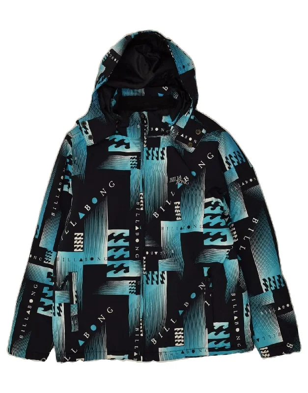 BILLABONG Womens Hooded Windbreaker Jacket UK 12 Medium Black Colourblock Hoodie Zip-Up Jacket Button-Up Jacket