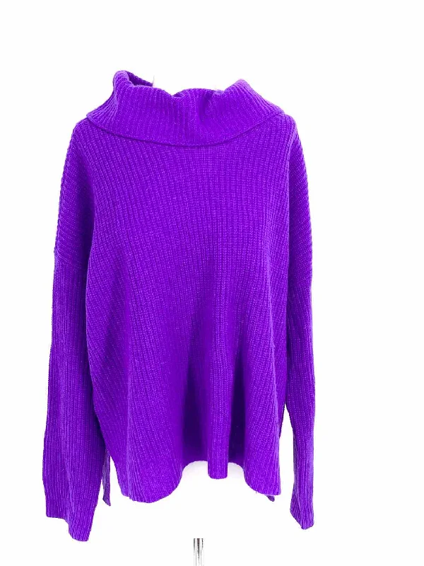 Eileen Fisher Women's Purple Cowl Neck Ribbed Size XL Sweater Zippered Buttoned Snapped