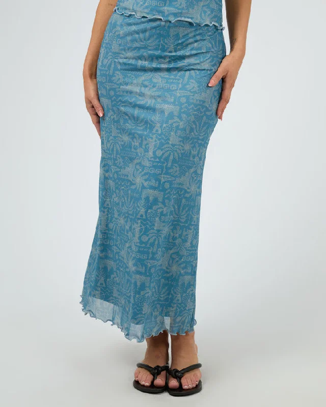 SILENT THEORY Corfu Womens Maxi Skirt - Light Blue linen skirt natural