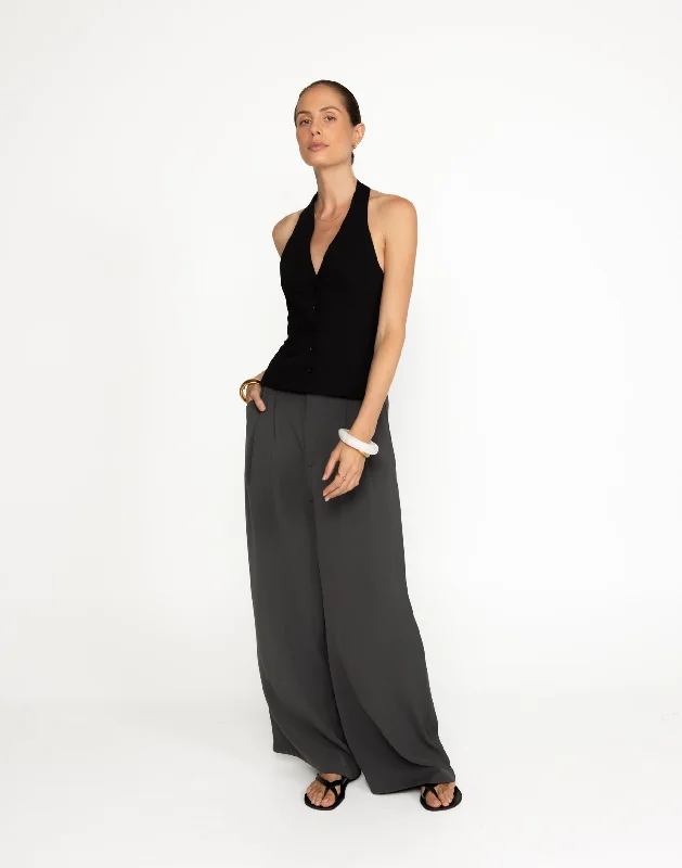 Chicago Pants (Slate) - Petite Trendy Wide-Leg Pants