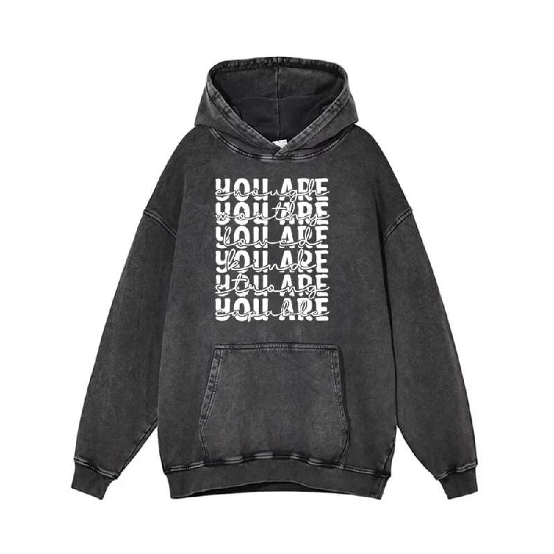 You Are Worthy And Loved Vintage Washed Hoodie Hoodie with Button Classic Timeless