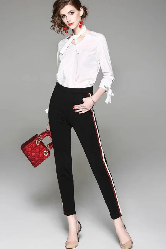 Pencil Pants W/ Stripe Contrast Cozy Knit Pants