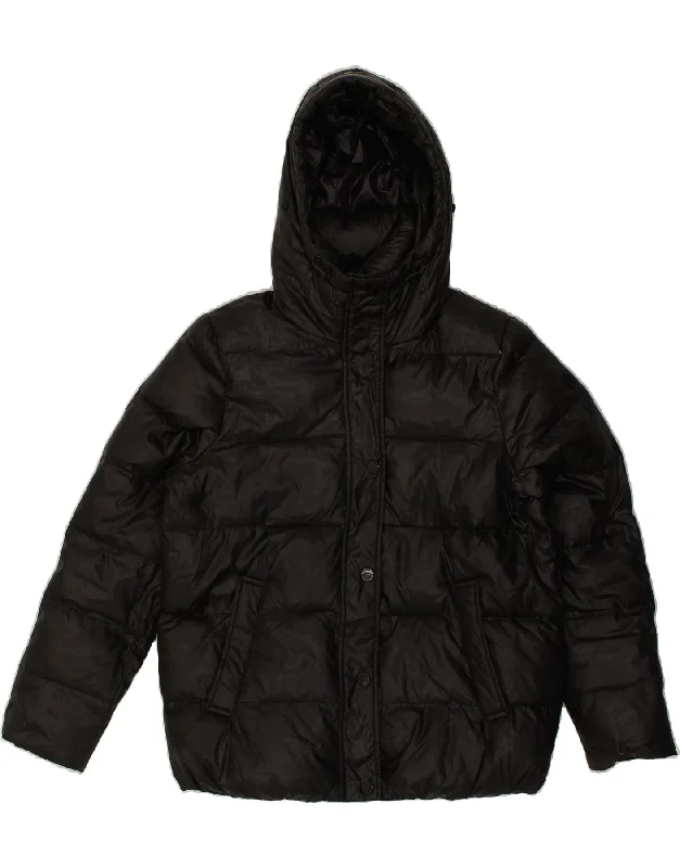 MICHAEL KORS Womens Hooded Padded Jacket UK 10 Small Black Polyester Satin Jacket Silk Jacket Chiffon Jacket