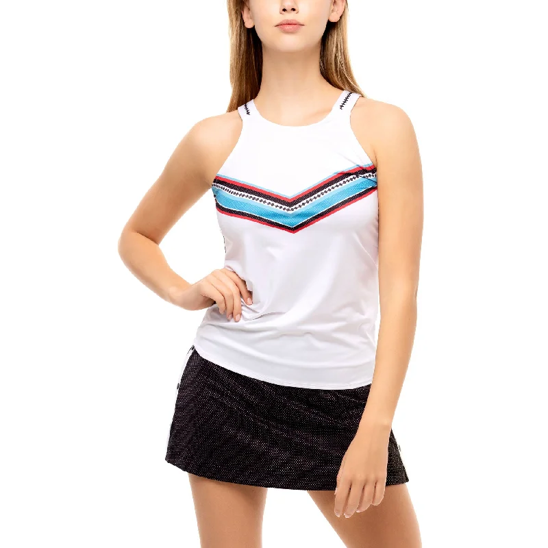 Lucky in Love Color Block Tie Back White Womens Tennis Tank Top loose fit tank
