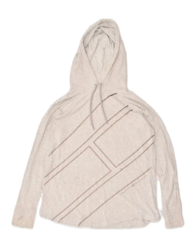TOMMY HILFIGER Womens Oversized Zip Hoodie Sweater UK 2 2XS Grey Cotton Rayon Fabric Velvet Fabric Corduroy Fabric