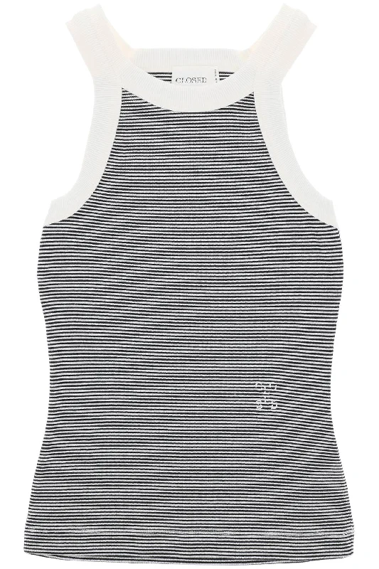 Striped Racer Tank Top  - White sheer tank top