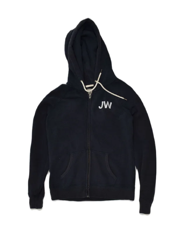 JACK WILLS Womens Zip Hoodie Sweater UK 10 Small Navy Blue Cotton Collared Crew Neck Turtle Neck