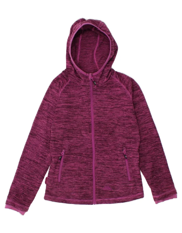 TRESPASS Womens Hooded Fleece Jacket UK 6 XS Pink Flecked Polyester Snapped Jacket Toggled Jacket Drawstring Jacket
