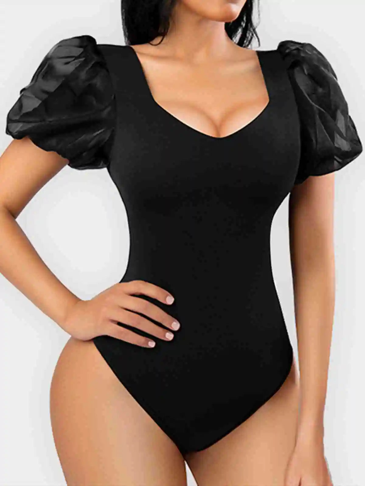 Black Slim Fit Bodysuit Women High Waist One Pieces Body Feminino Mesh Patchwork Short Sleeve Elegant Tops Fashion Summer Oufits Stylish Bodysuit for Party