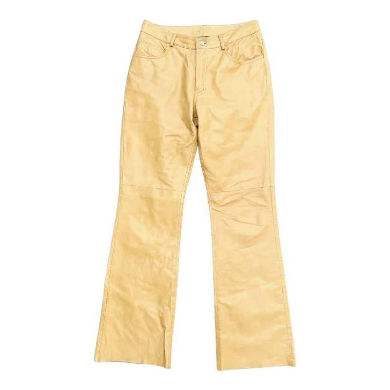 Vintage Cream Leather Pants Trendy Printed Pants