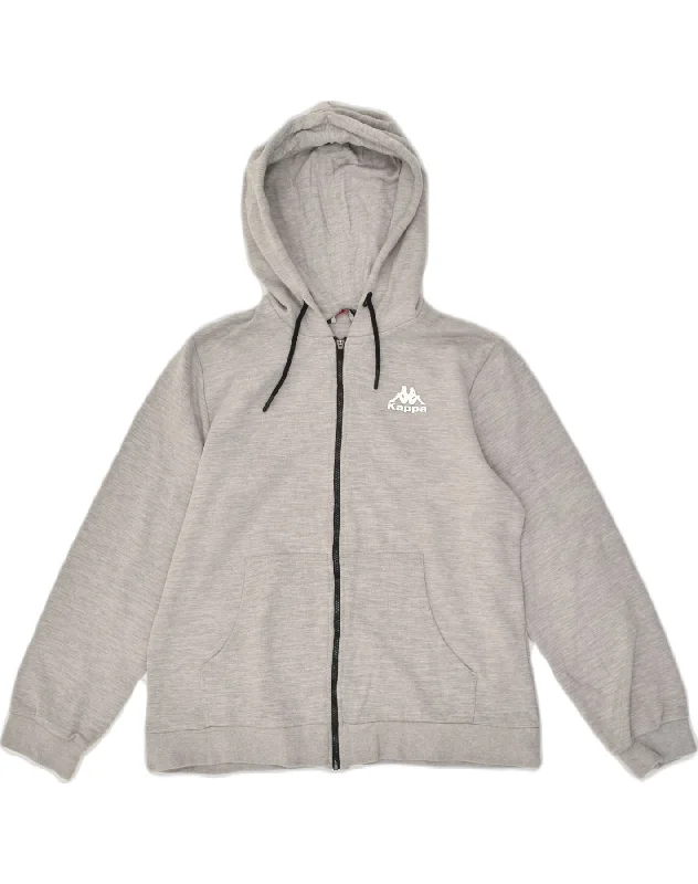 KAPPA Womens Zip Hoodie Sweater UK 16 Large Grey Cotton Beaded Sweater Sequined Faux Fur