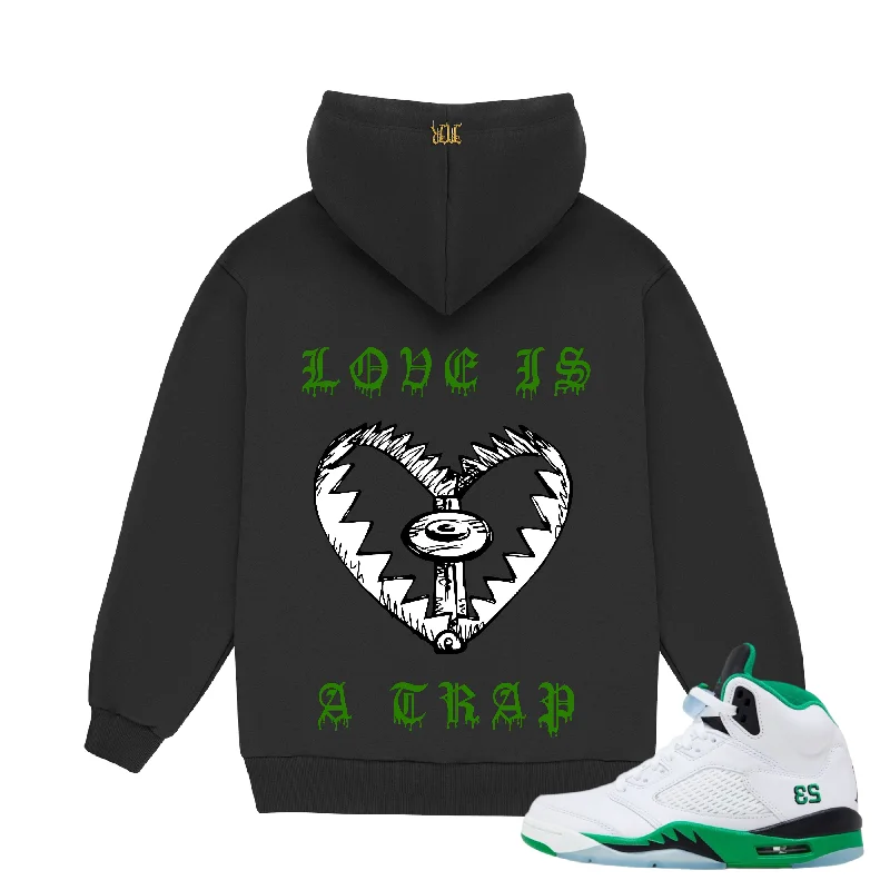 November reine (black/green “love is a trap hoodie) Hoodie with Contrast Stitching Detailed Premium