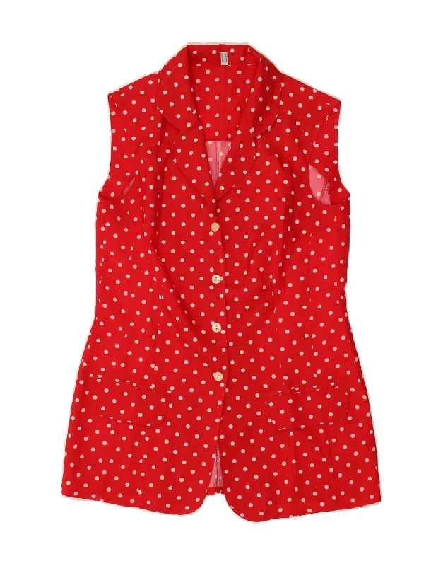 VINTAGE Womens 4 Button Sleeveless Blazer Jacket UK 10 Small Red Polka Dot Print Jacket Jacquard Jacket Embroidered Jacket