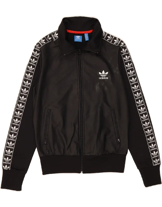 ADIDAS Womens Graphic Tracksuit Top Jacket UK 12 Medium Black Polyester Faux Fur Jacket Real Fur Jacket Shearling Jacket