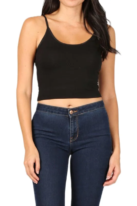 Women's Spaghetti Strap Cami Tank Crop Top silver tank top