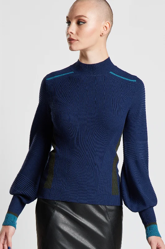 Pathway Ribbed Sweater - Navy Fleece Fabric Down Fabric Feather Fabric