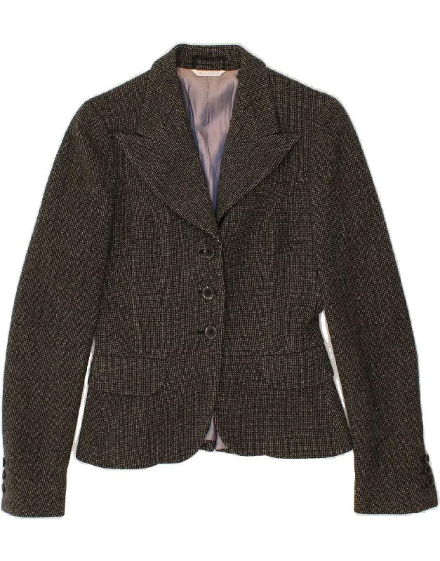 VINTAGE Womens 3 Button Blazer Jacket UK 6 XS Grey Wool Notch Collar Jacket Peter Pan Collar Jacket Cowl Neck Jacket