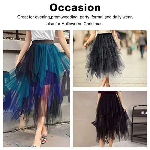 Elegant Women's Asymmetrical Tulle Skirt High Low 3 Layered Midi One Size linen skirt natural
