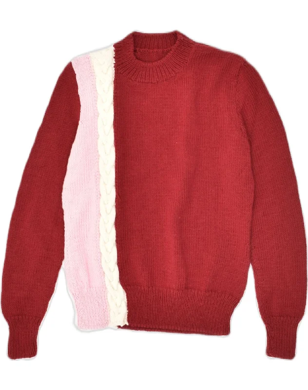 VINTAGE Womens Turtle Neck Jumper Sweater UK 12 Medium Maroon Colourblock Turtle Neck Boat Neck Asymmetrical Neck
