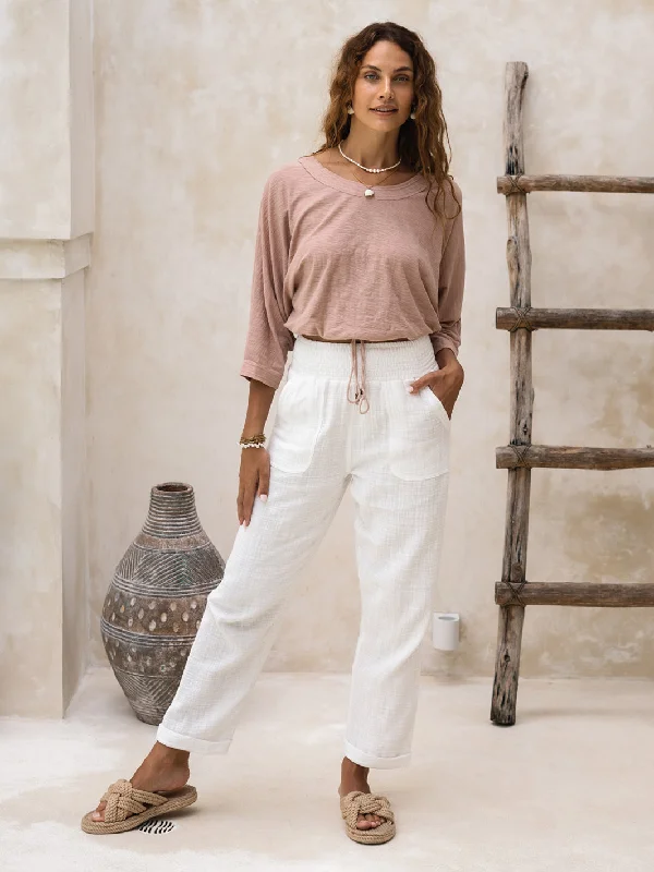 Delphi Cotton Pants Ivory Trendy Palazzo Pants
