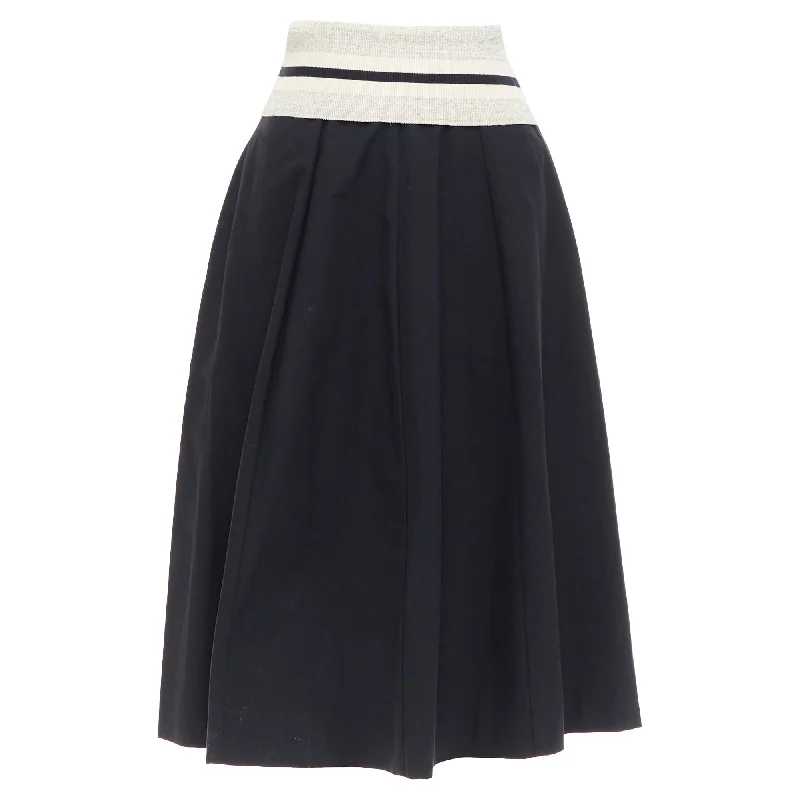 Brunello Cucinelli Cotton Blend Foldover Waist Midi Skirt belted skirt waist