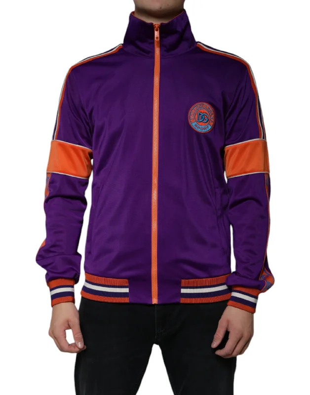 Purple Polyester Full Zip Long Sleeve Sweater Print Jacquard Patchwork