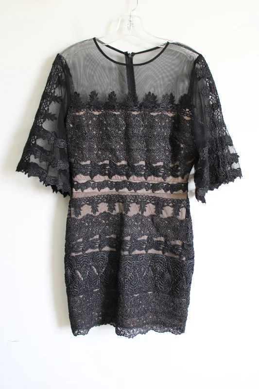 Nicole Miller Black Shimmer Lace Fitted Dress | 8 empire Waist empire