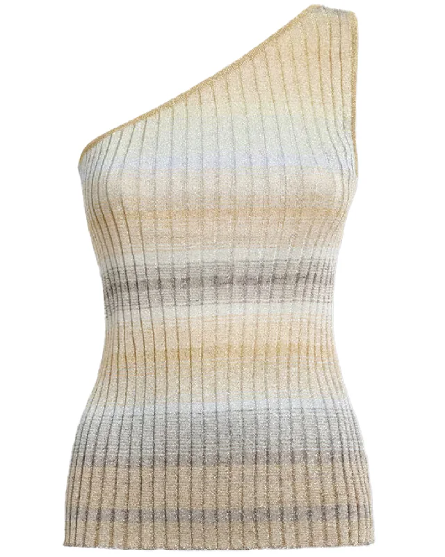 Silver Multicolor Ribbed Single Shoulder Tank fitted tank top