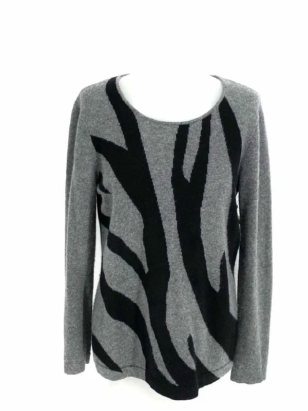Jones New York Women's Black/Gray Cashmere Zebra Size M Sweater Zippered Front Buttoned Front Snap Front