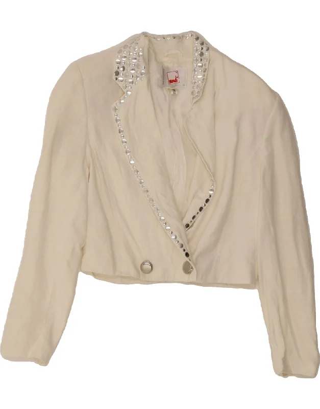 MONDI Womens Crop Double Breasted Blazer Jacket EU 34 XS White Linen Rayon Jacket Velvet Jacket Corduroy Jacket