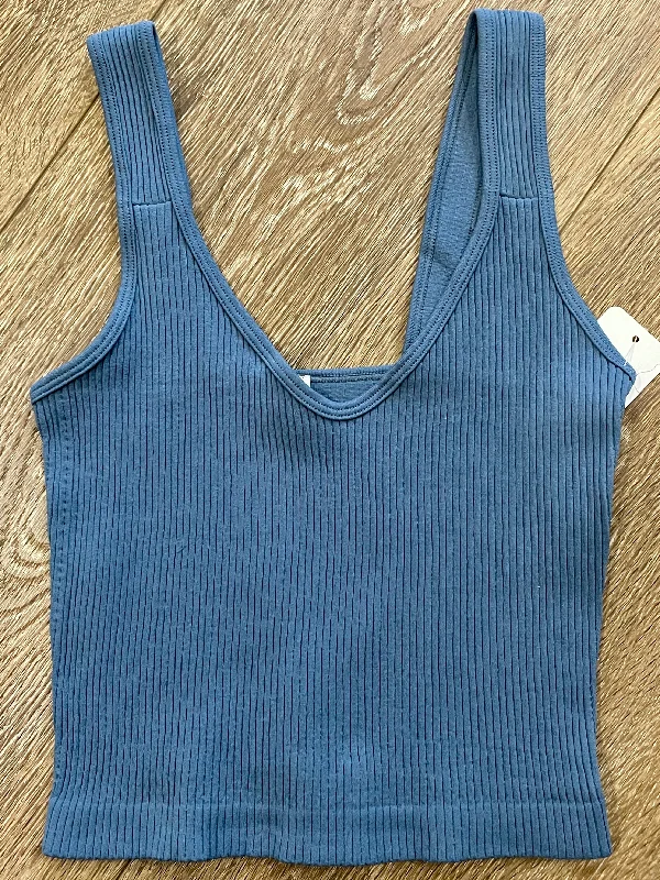 Ribbed Cropped Tank Top in Denim - One Size sequin tank top