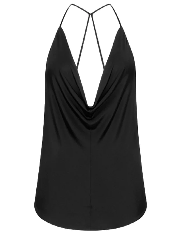 Black Jersey Cowl Neck Tank stretchy tank top