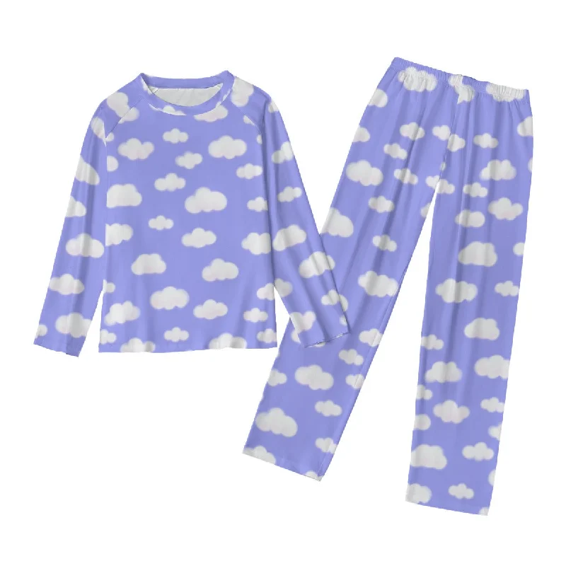 Dreamy Clouds Women's Raglan Long Sleeve Top With Wide Ankle Pants Pajamas Set (Periwinkle) Relaxed Fit Trousers