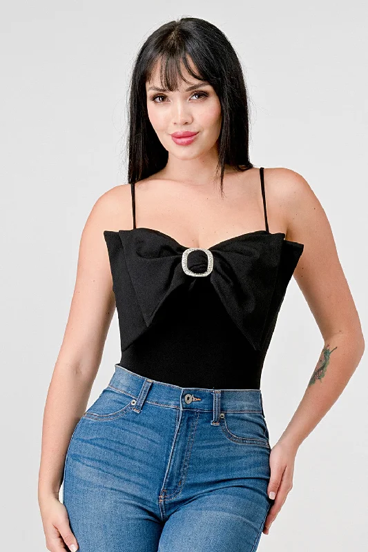 Embellished Bow Ponte Tank Bodysuit floral tank top